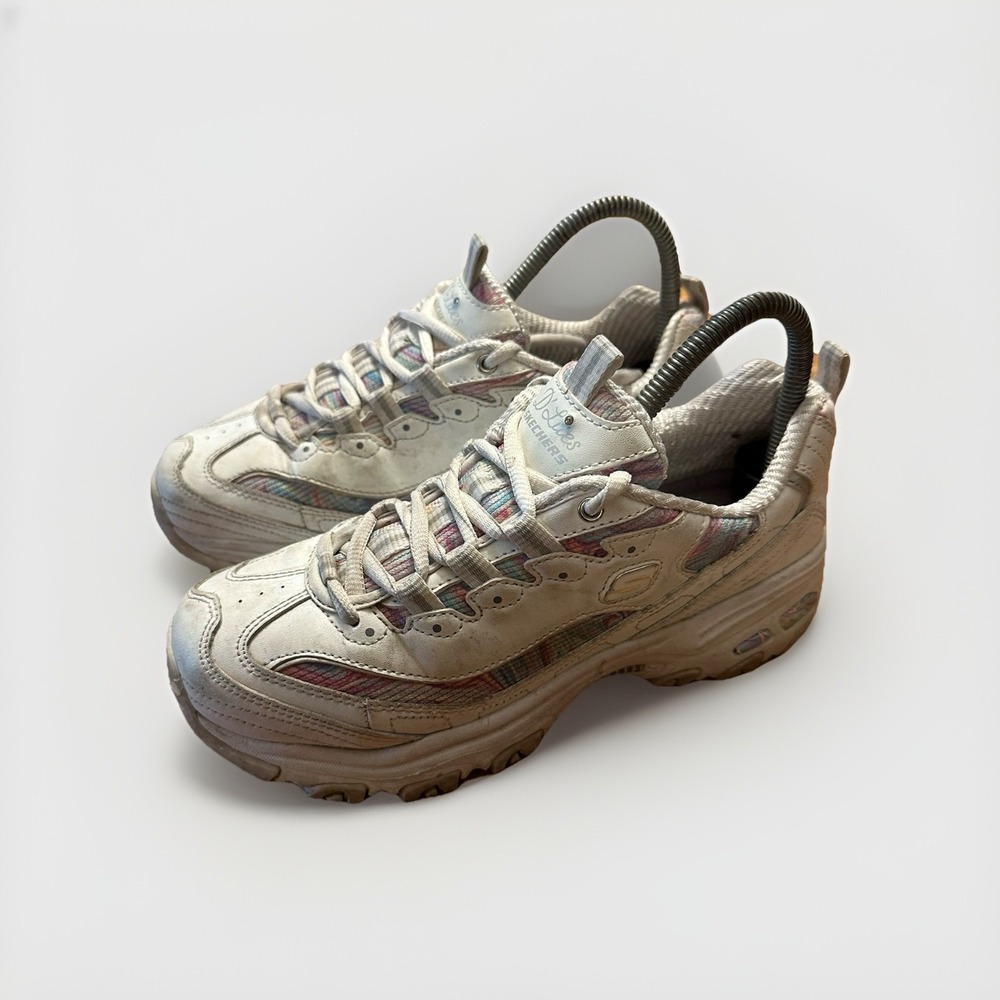 Skechers Womens D'Lites 149789 White Multi Casual Shoes Sneakers Size 7 Comfort